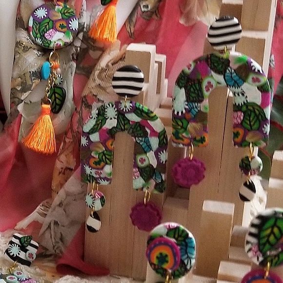 Polymer clay drop earrings - Picture 5 of 5